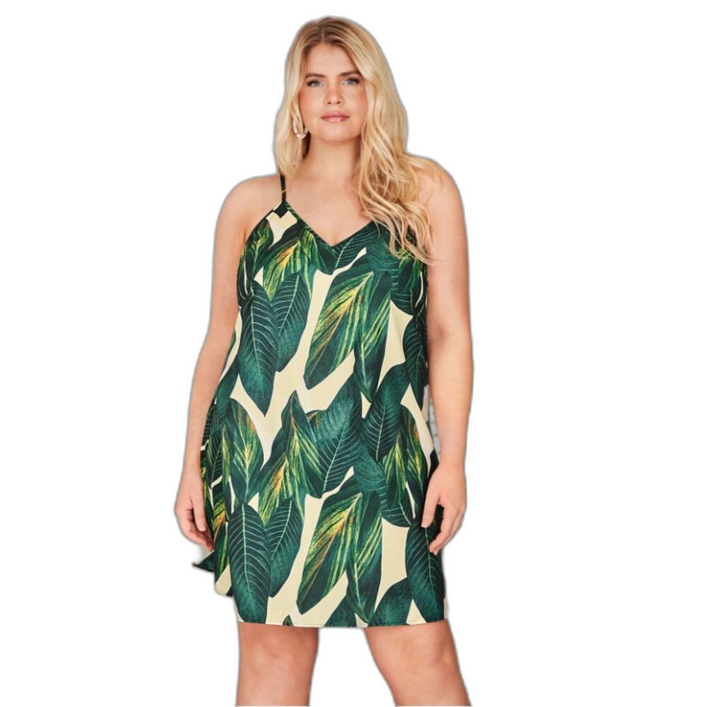 VACAY Plus Size (1X) Sleeveless Green Tropical Print Cami Summer Dress